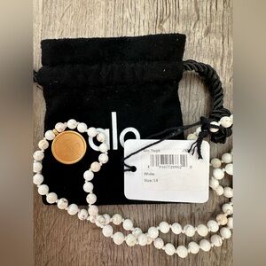 ALO Yoga White Turquoise Mala Necklace with 18 k gold-plated palladium pendant